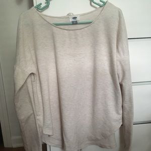 White Melange Scoop Neck Sweater